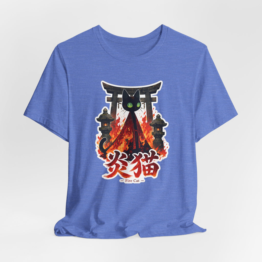 Fire Cat T-Shirt — Japanese Torii Flames Graphic Tee (炎猫 — Fire Cat)