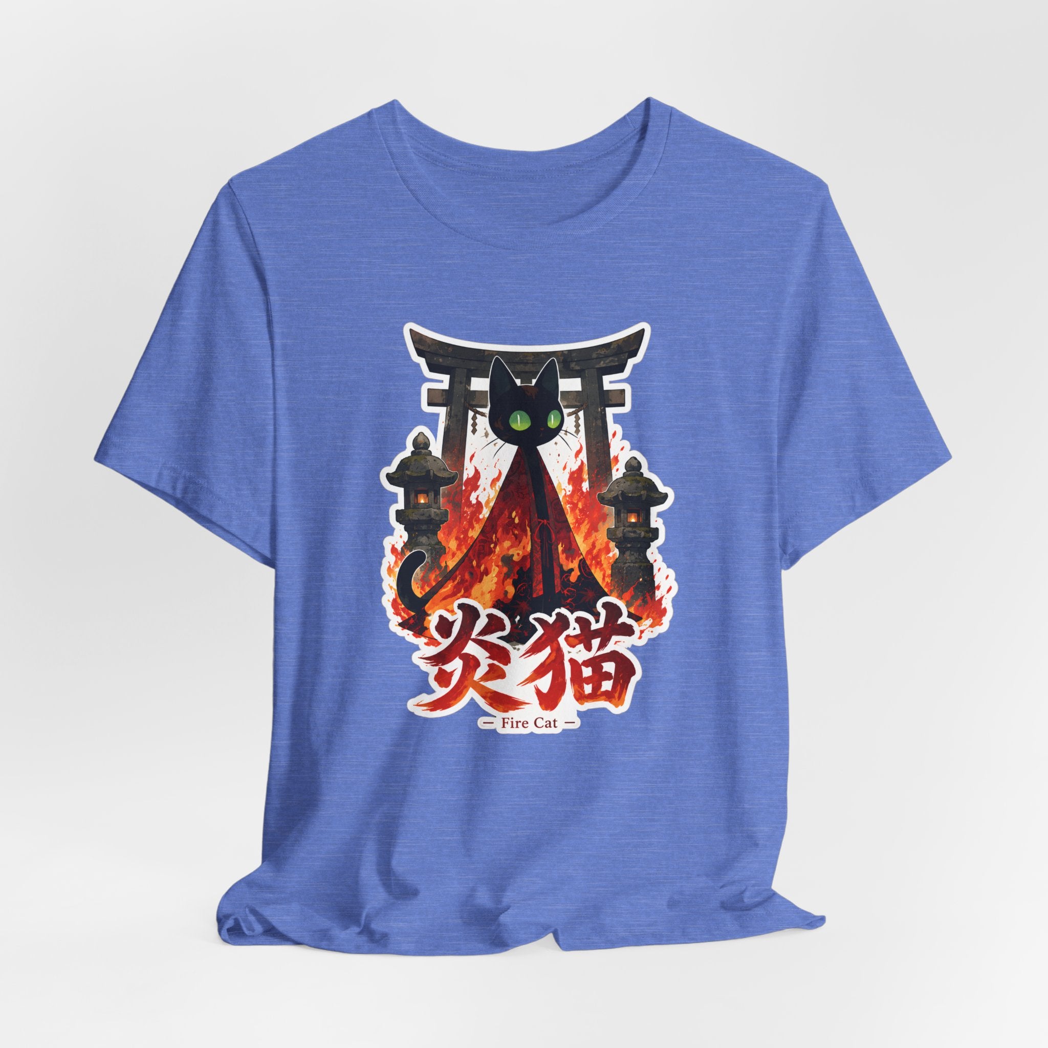 Fire Cat T-Shirt — Japanese Torii Flames Graphic Tee (炎猫 — Fire Cat)