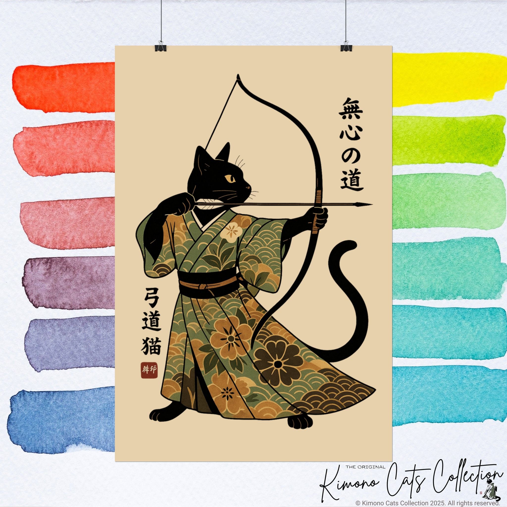Kyūdō Cat Wall Art – The Way of No-Mind (弓道猫 • 無心の道)