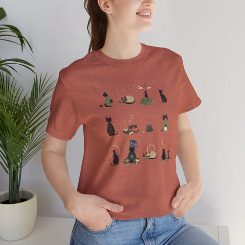 Cat Silhouettes Grid Tee - Minimal Nighttime Cat Art T-Shirt