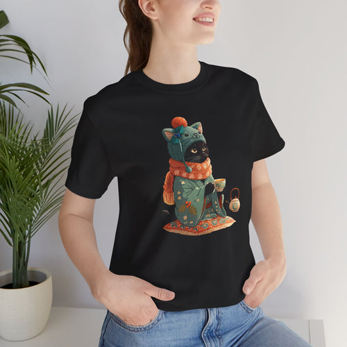 Cozy Black Cat Reader Tee - Unisex
