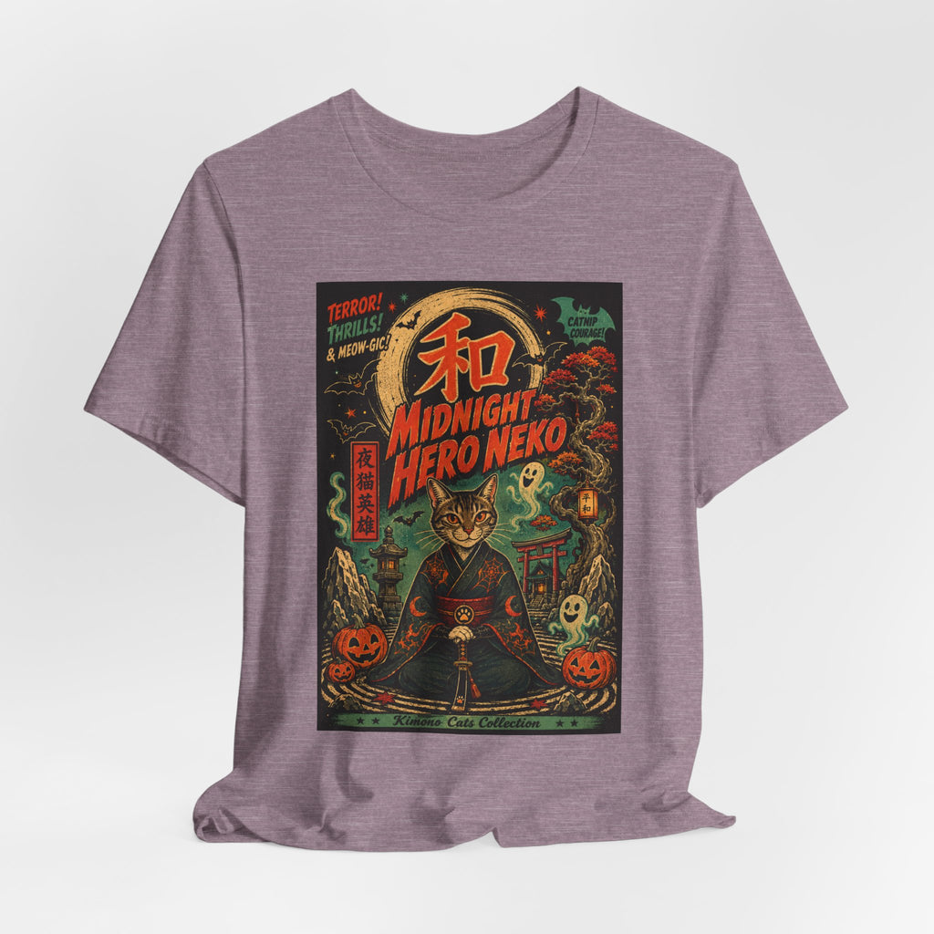 Midnight Hero Neko Tee — Vintage Halloween Cat Graphic T-Shirt