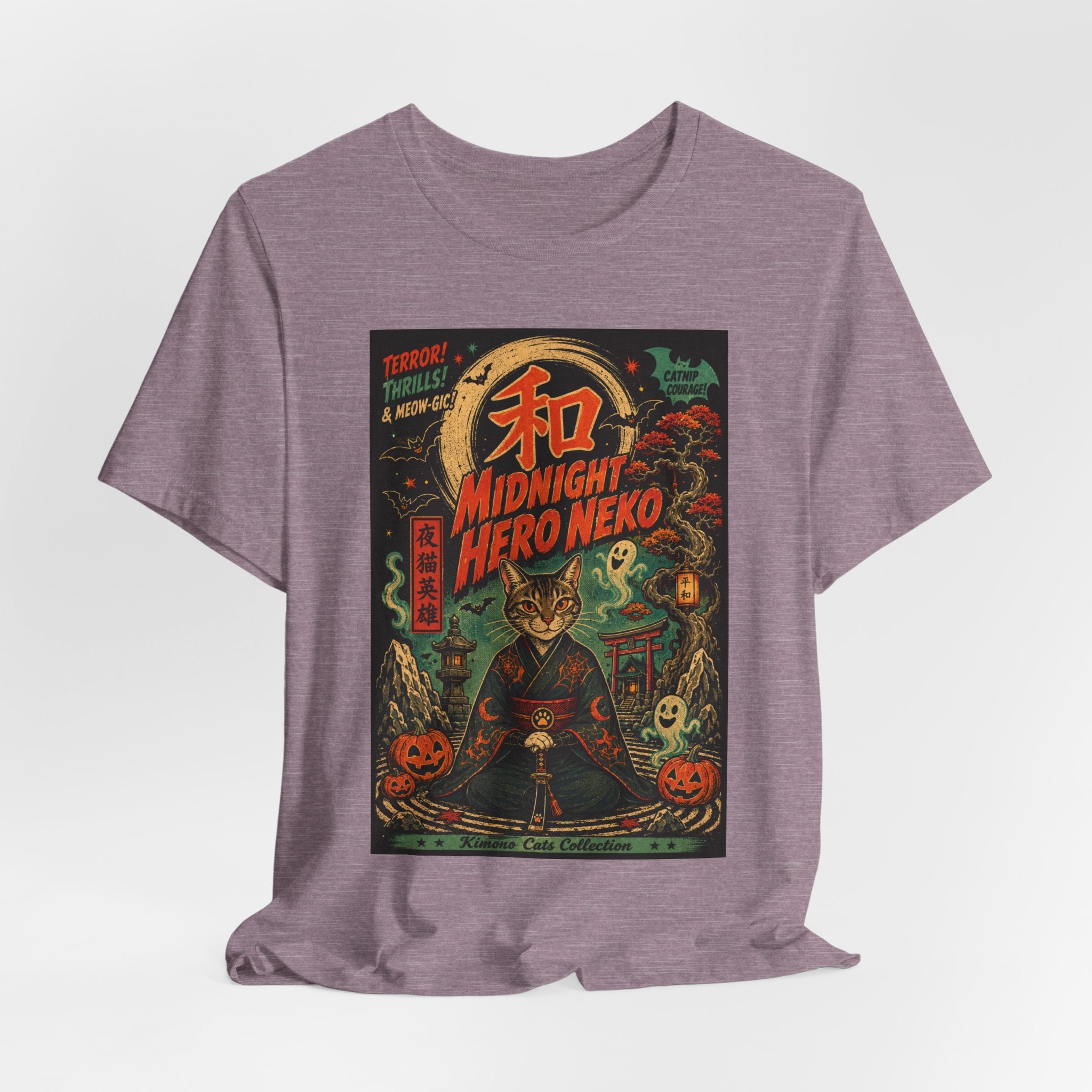 Midnight Hero Neko Tee — Vintage Halloween Cat Graphic T-Shirt