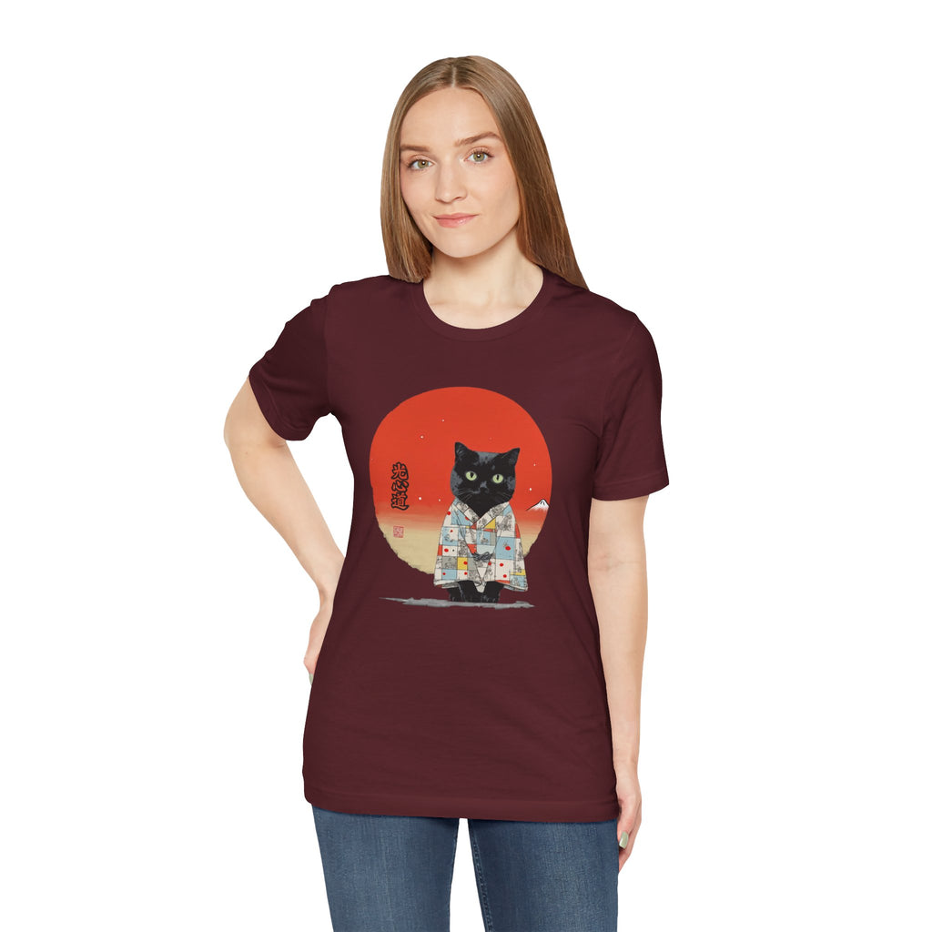Black Cat Kimono Tee Shirt, Cute Cat Shirt, Unisex T-Shirt, Animal Lovers Gift, Japanese Style Clothing, Unique Cat Fashion