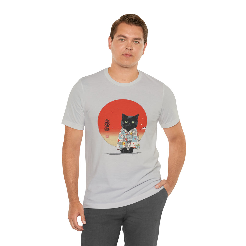 Black Cat Kimono Tee Shirt, Cute Cat Shirt, Unisex T-Shirt, Animal Lovers Gift, Japanese Style Clothing, Unique Cat Fashion