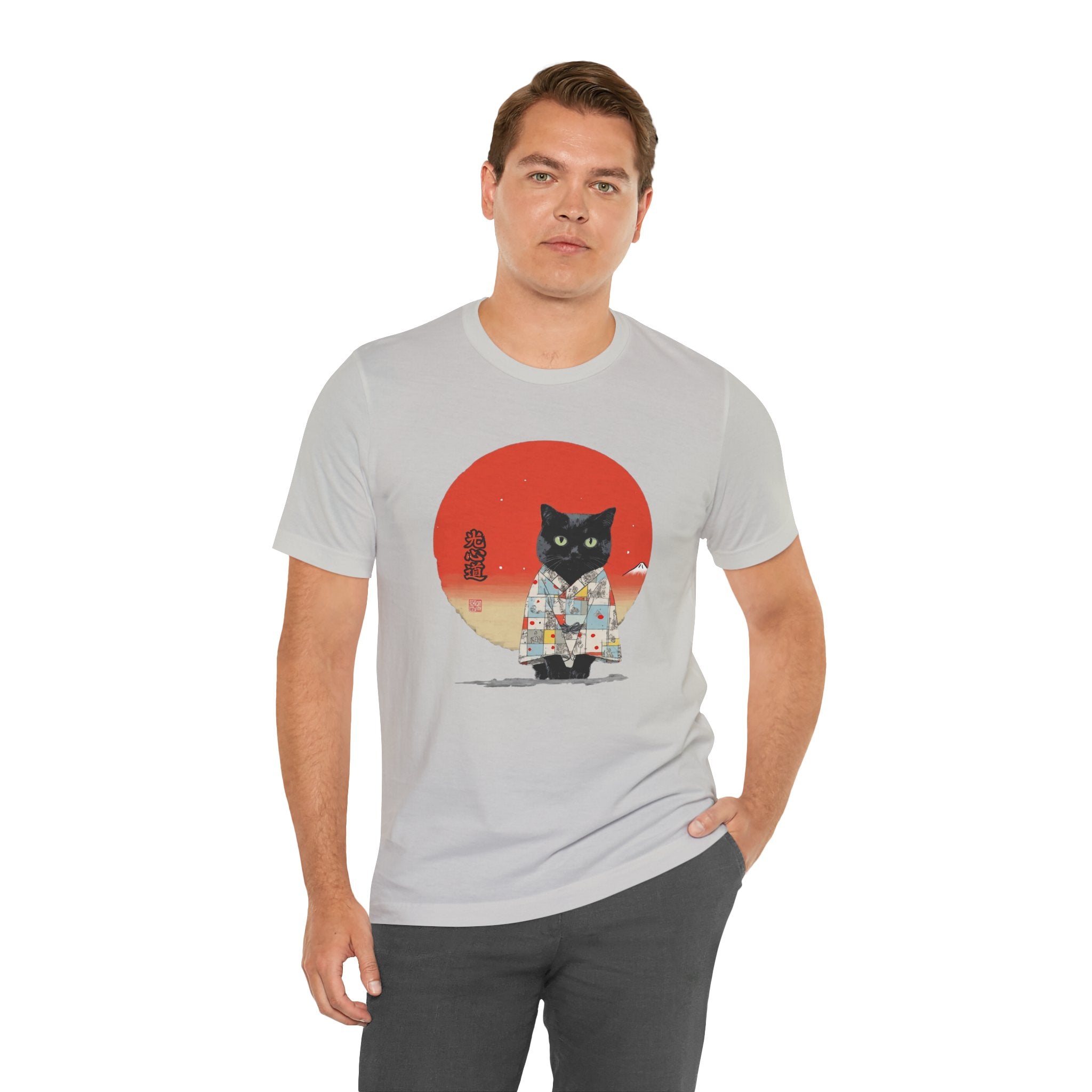 Black Cat Kimono Tee Shirt, Cute Cat Shirt, Unisex T-Shirt, Animal Lovers Gift, Japanese Style Clothing, Unique Cat Fashion