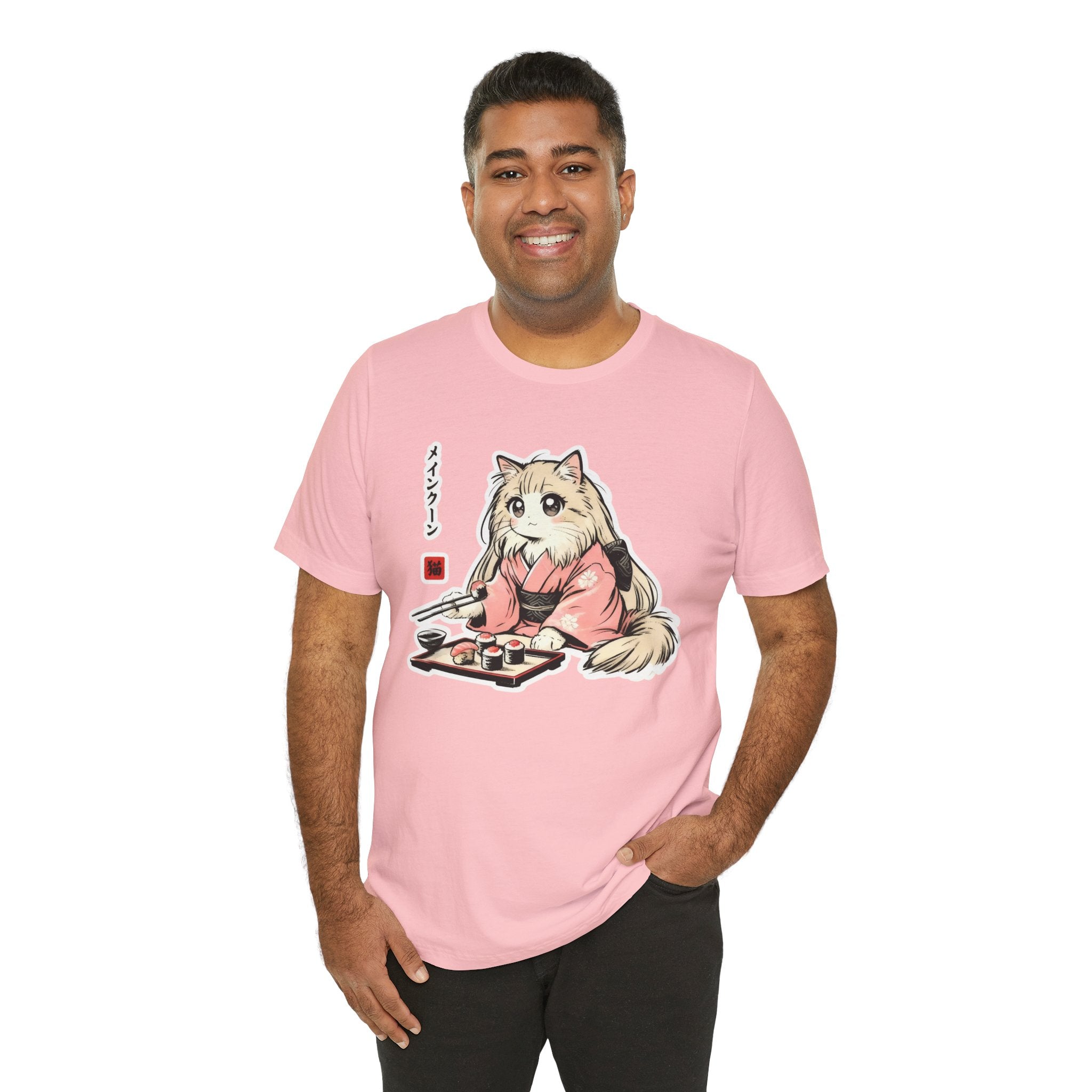 Sushi Lover Cat Shirt - Kawaii Kimono Tee, Maine Coon