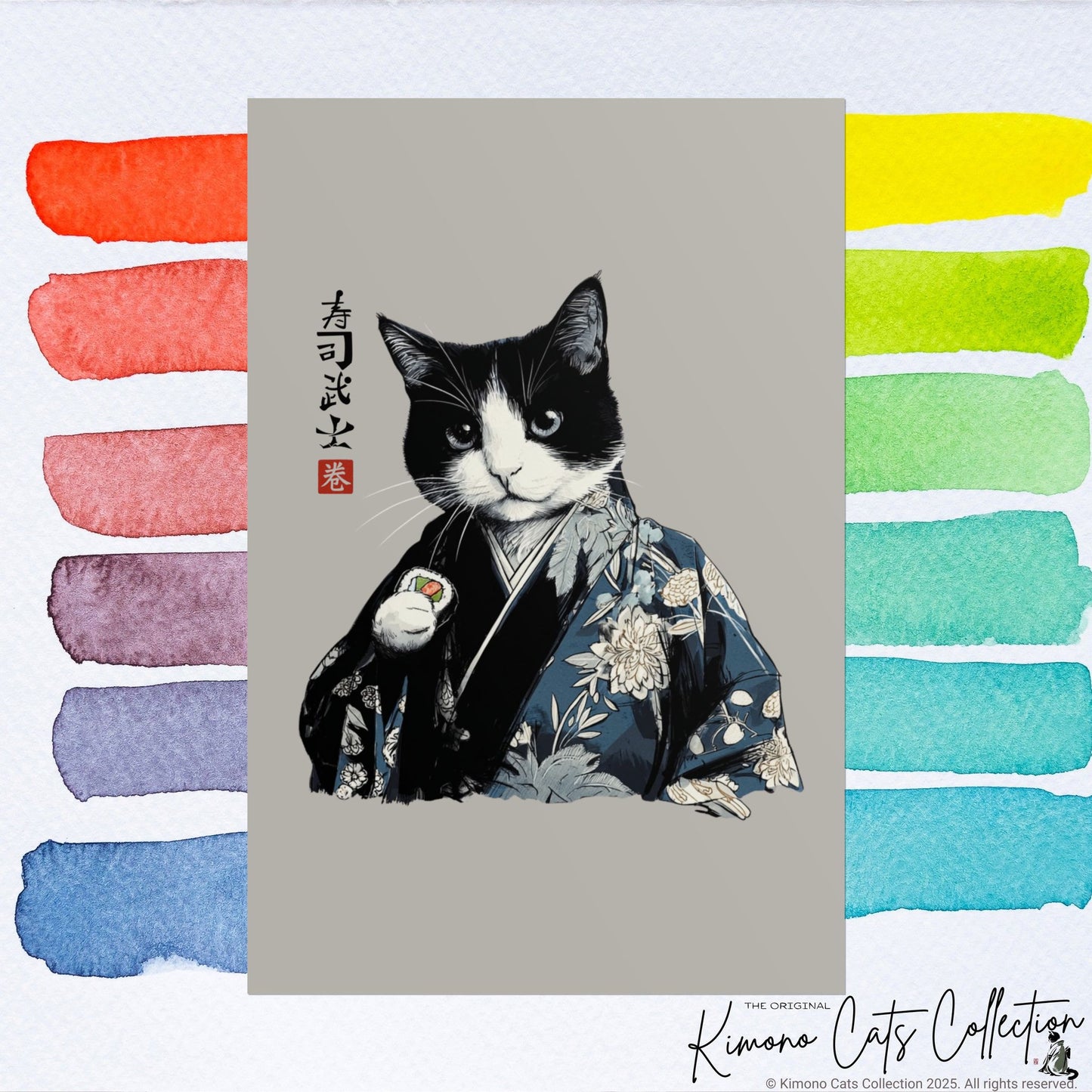 Sushi Bushi 寿司武士 Kimono Neko Rolled Poster
