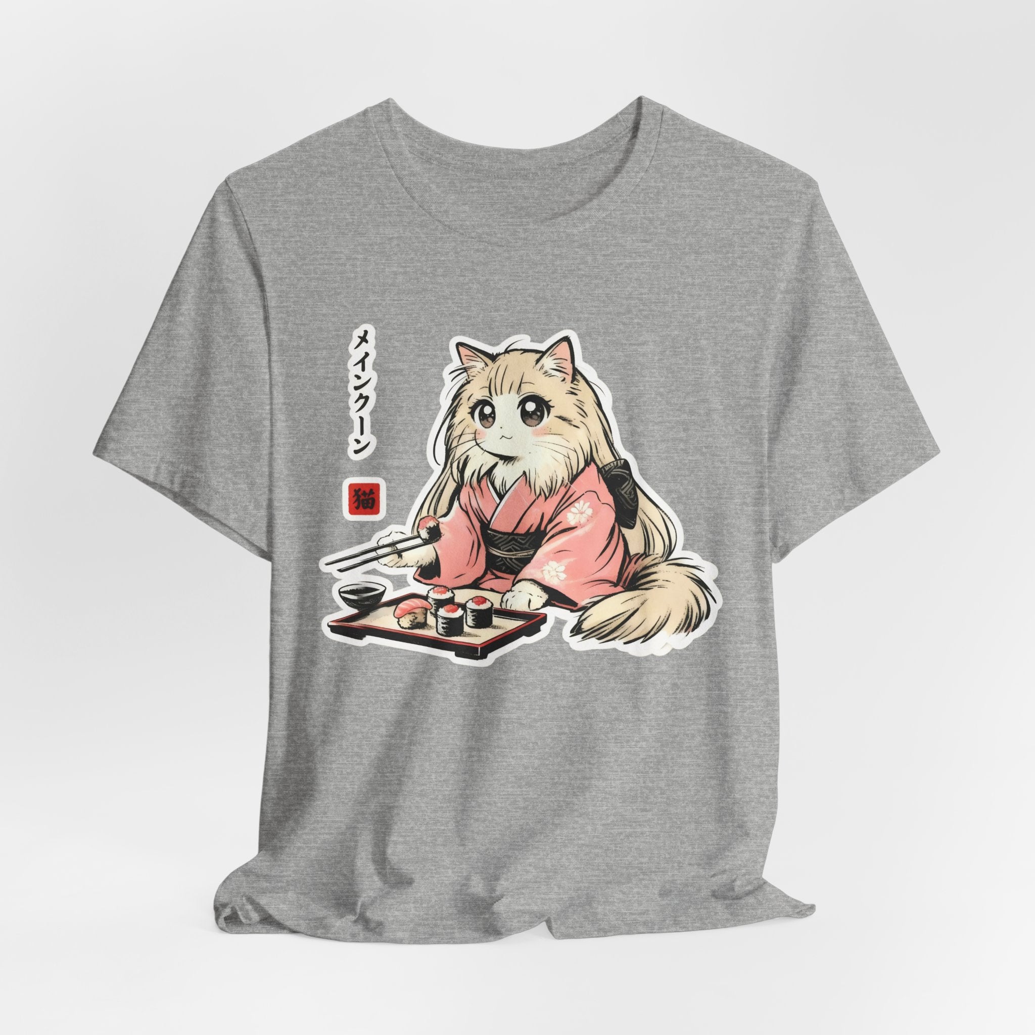 Sushi Lover Cat Shirt - Kawaii Kimono Tee, Maine Coon