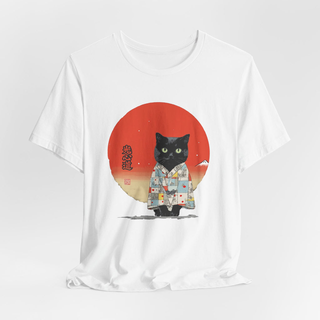 Black Cat Kimono Tee Shirt, Cute Cat Shirt, Unisex T-Shirt, Animal Lovers Gift, Japanese Style Clothing, Unique Cat Fashion