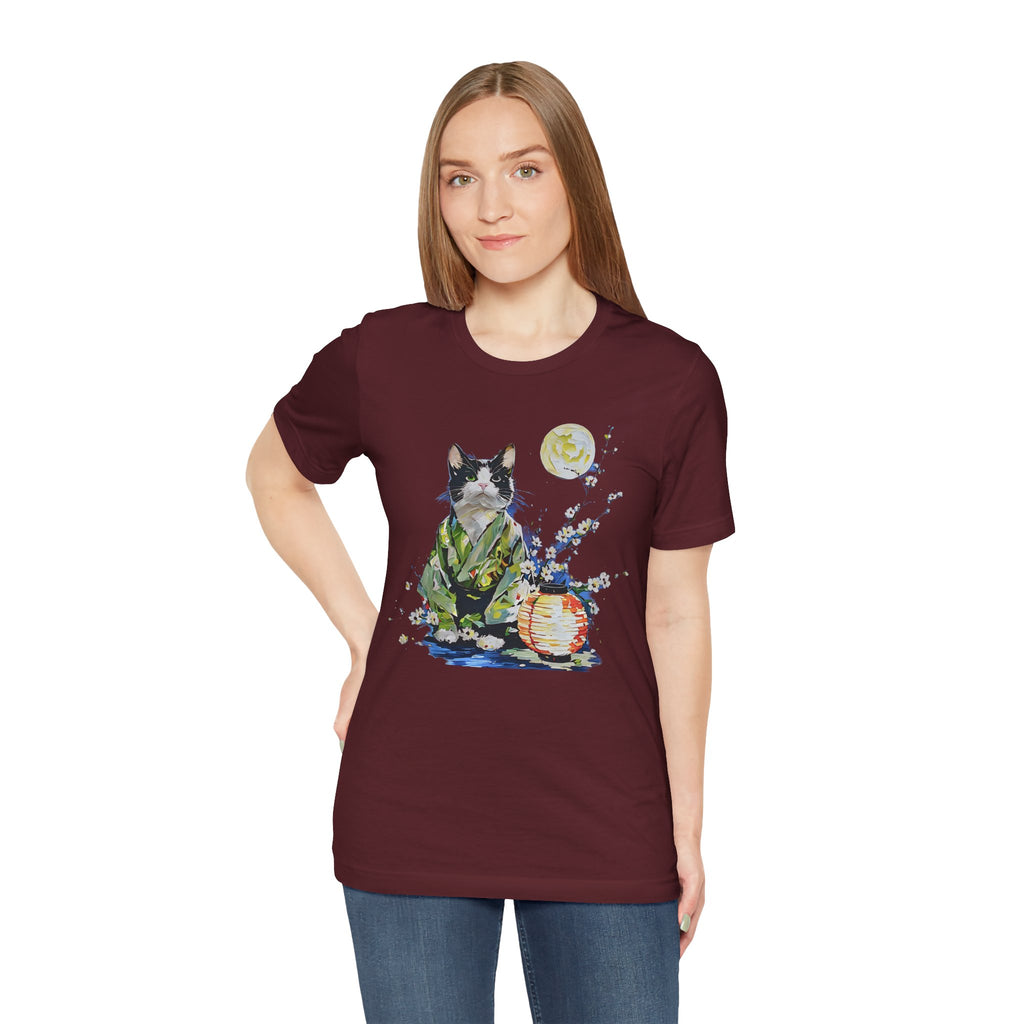 Moon Flower Cat Silhouette T-Shirt | Cat Illustration, Doodle Portrait