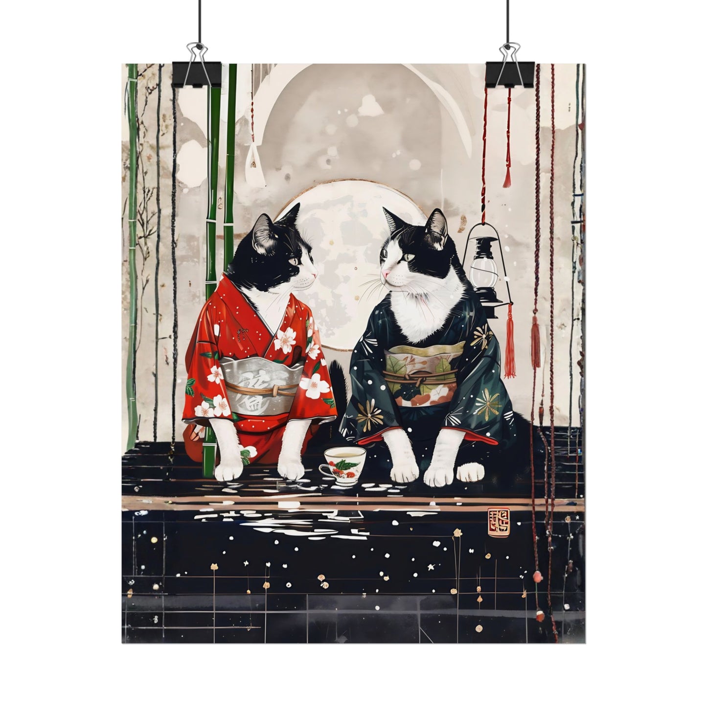 Japanese Kimono Cats Rolled Poster – Tuxedo Cats