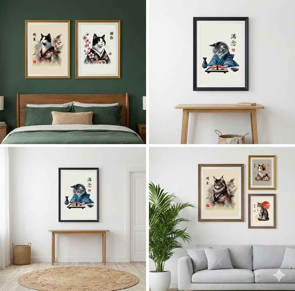 The Kimono Cats Collection: 50+ Printable Japanese Wall Art Designs