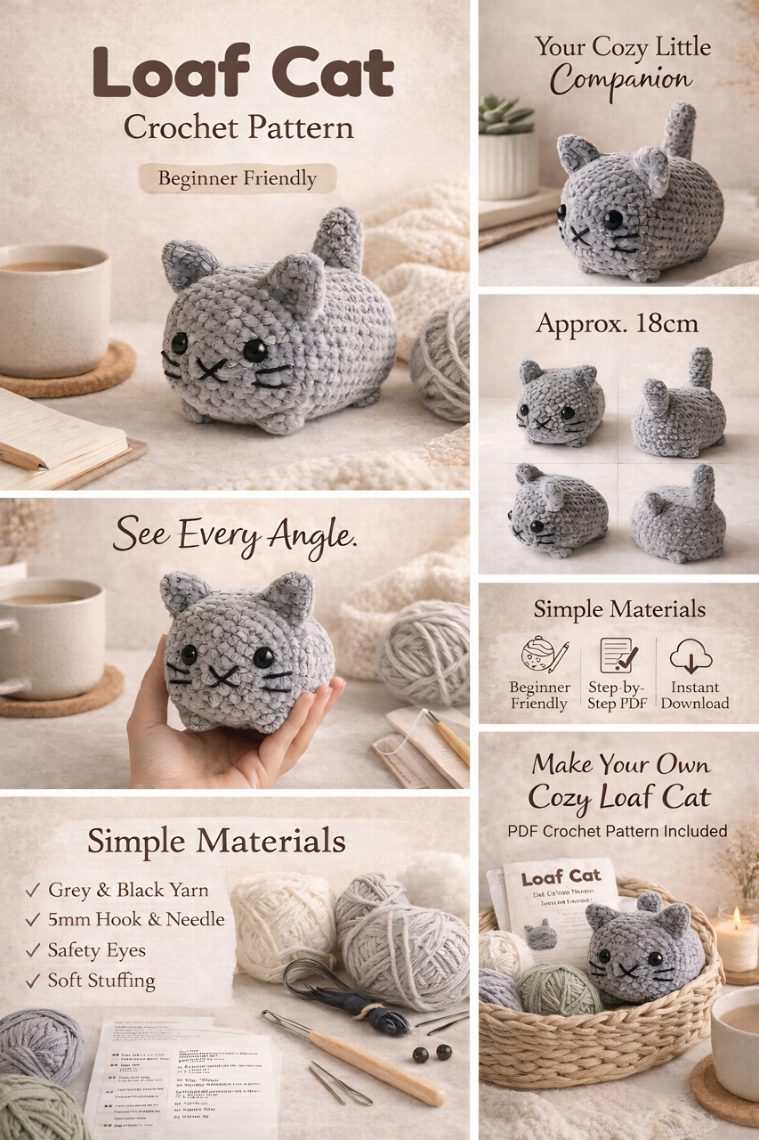 Loaf Cat Crochet Pattern - Easy No Sew Amigurumi Guide