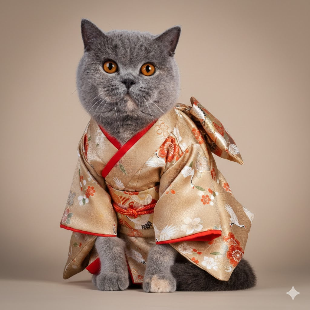 Individuelles Kimono-Haustierportrait – Personalisiertes Haustierkunstwerk im japanischen Stil