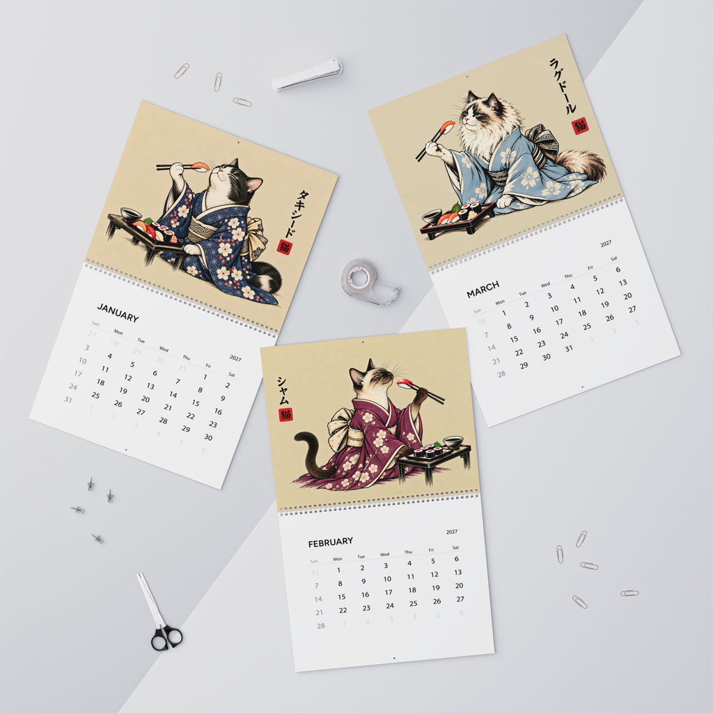Japanese Cat Sushi Art Wall Calendar 2027