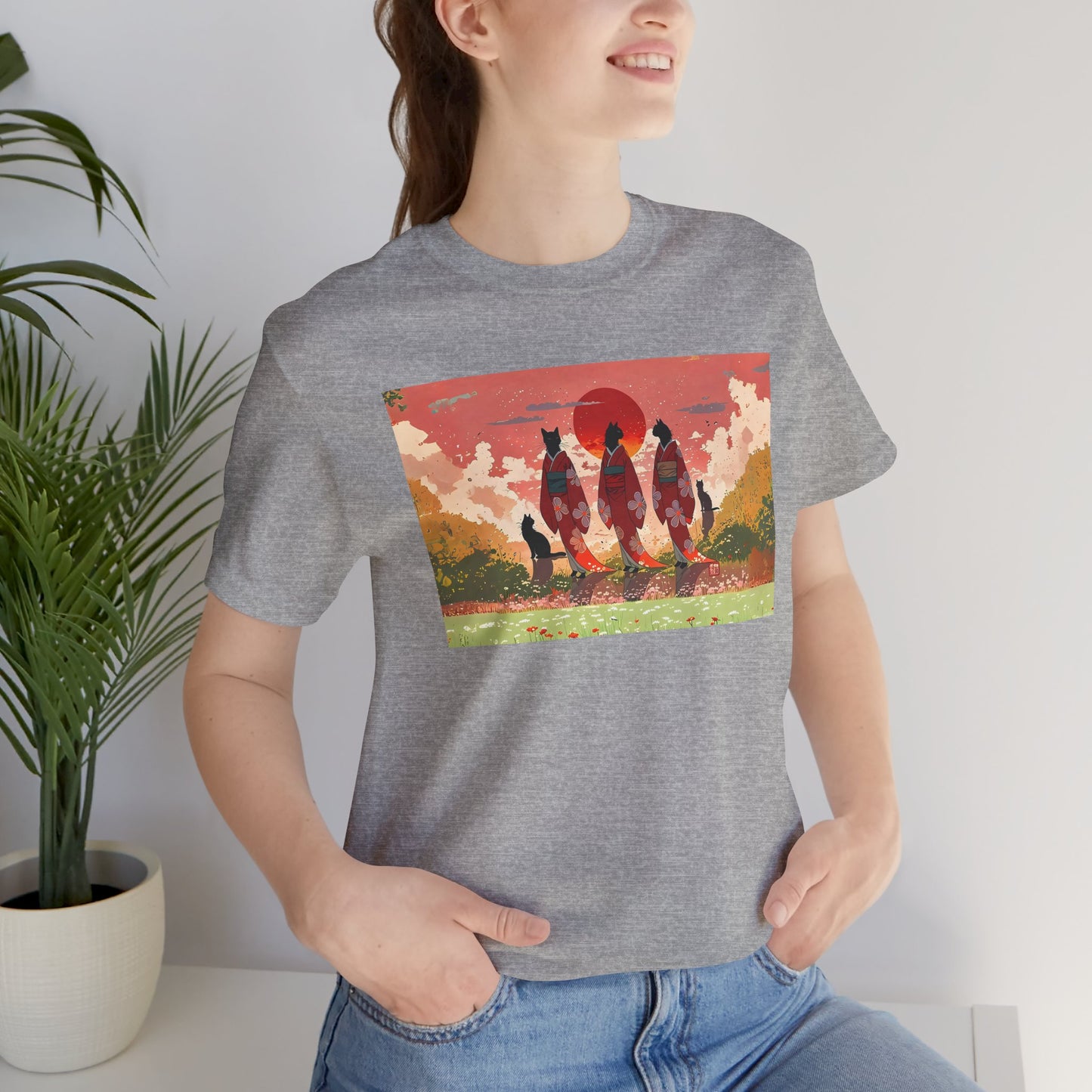 Japanische schwarze Katzen im Kimono T-Shirt