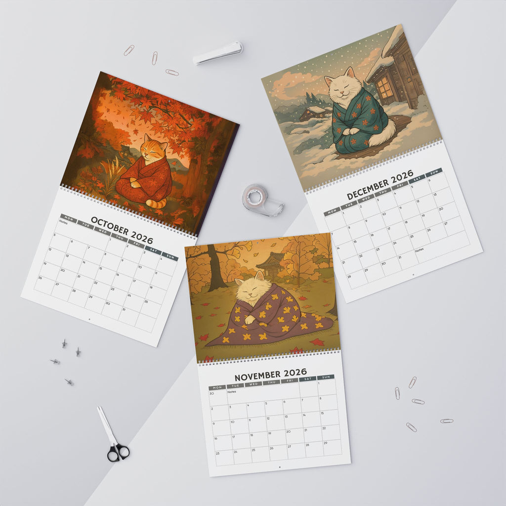 Sleepy Kimono Cats Wall Calendar 2026