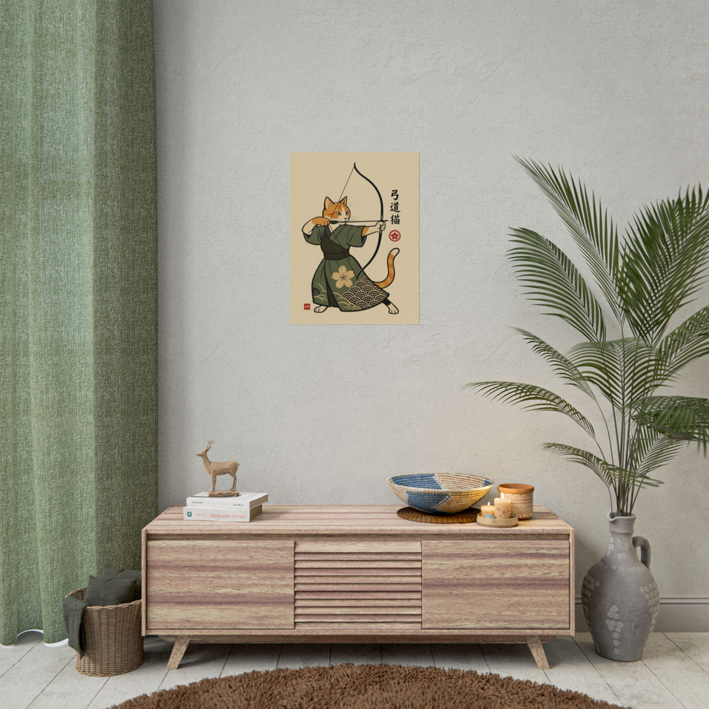 Kyūdō Cat Wall Art – Quiet Heart, Warrior Spirit