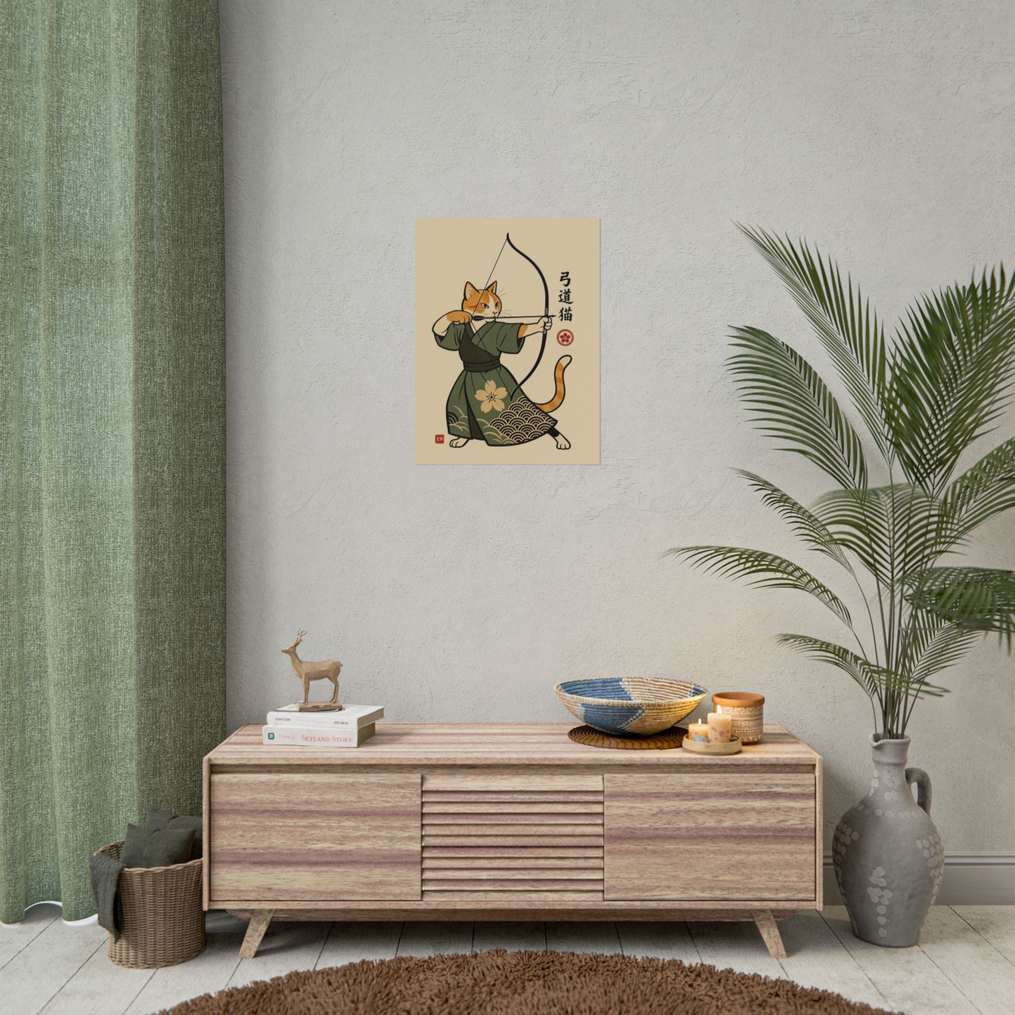 Kyūdō Cat Wall Art – Quiet Heart, Warrior Spirit