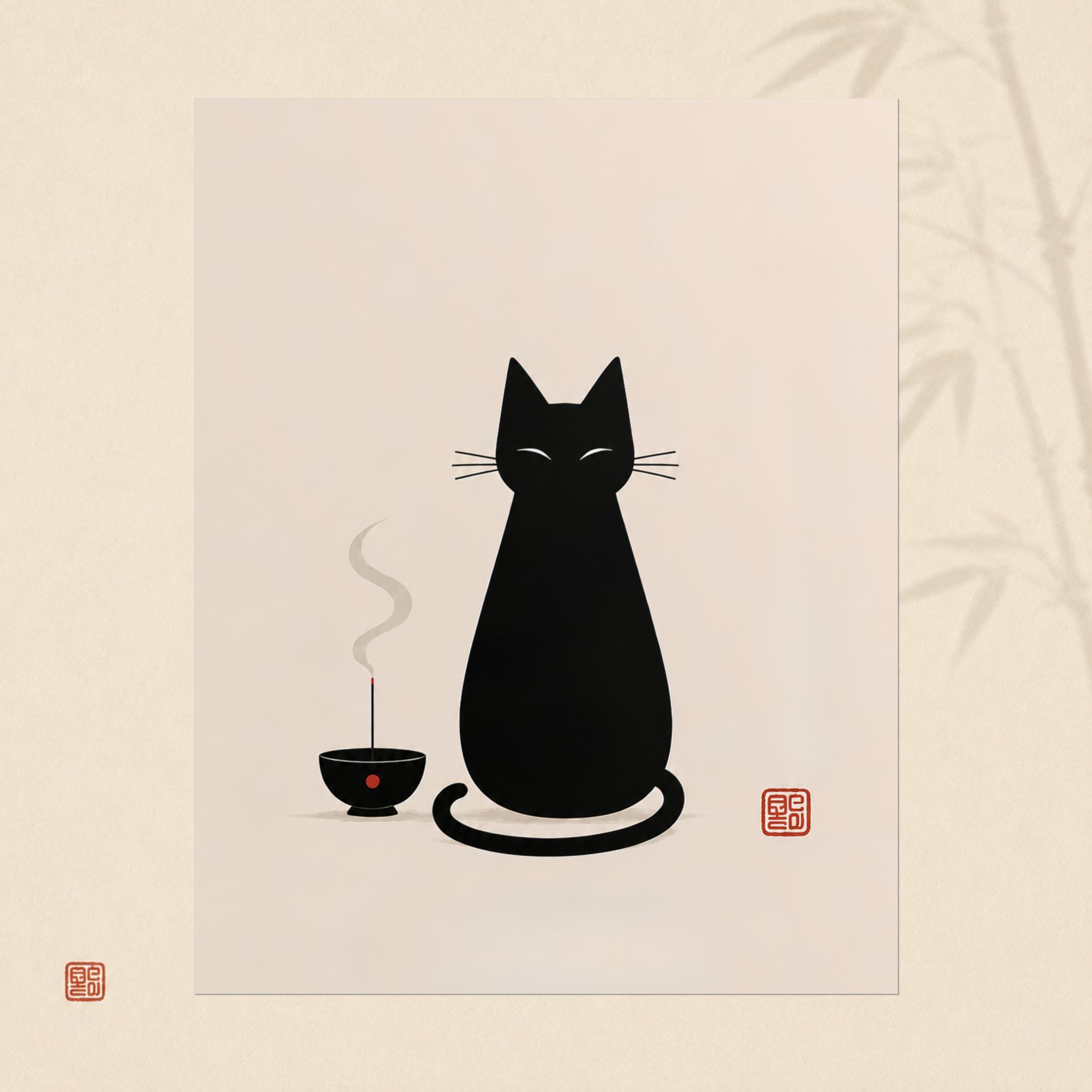 Rolled Poster — Minimal Black Cat & Tea Illustration