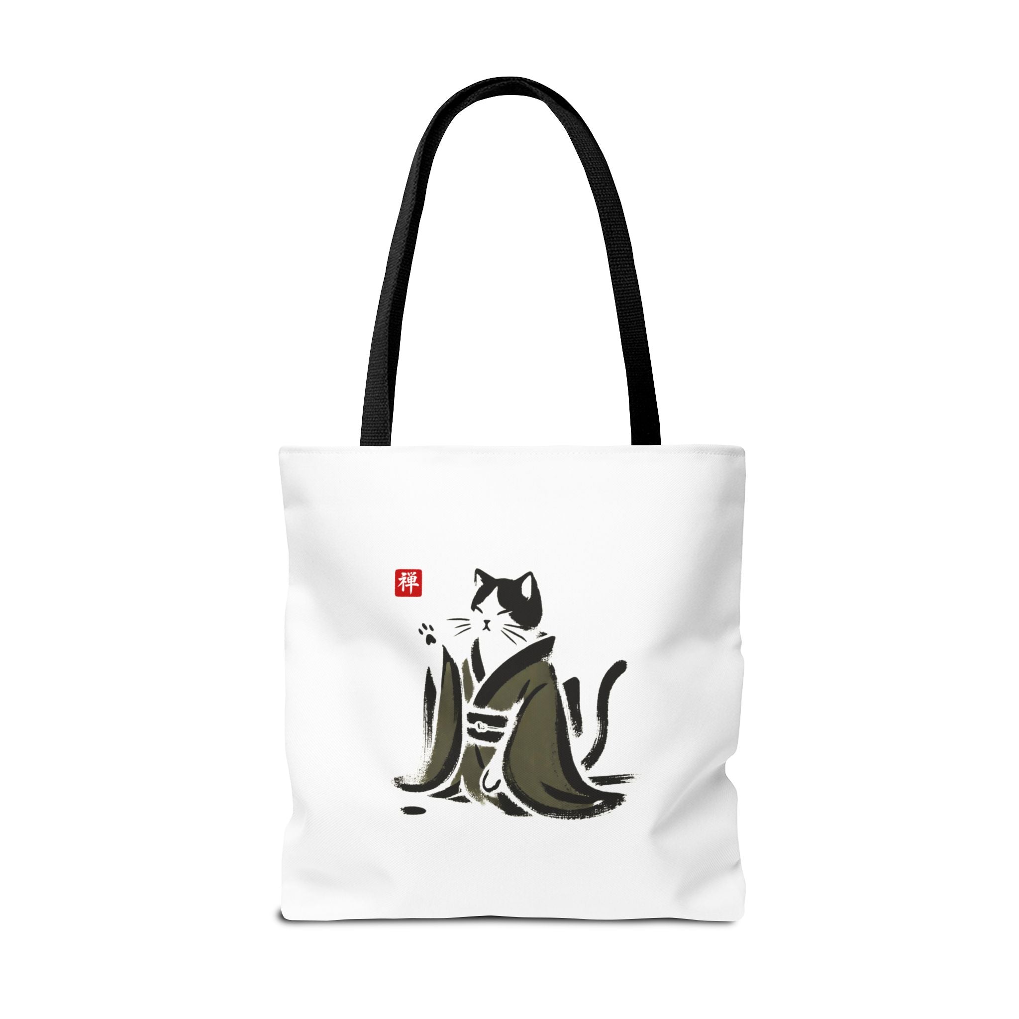 Zen Cat Tote Bag — Japanese Sumi-e Style Cat Illustration