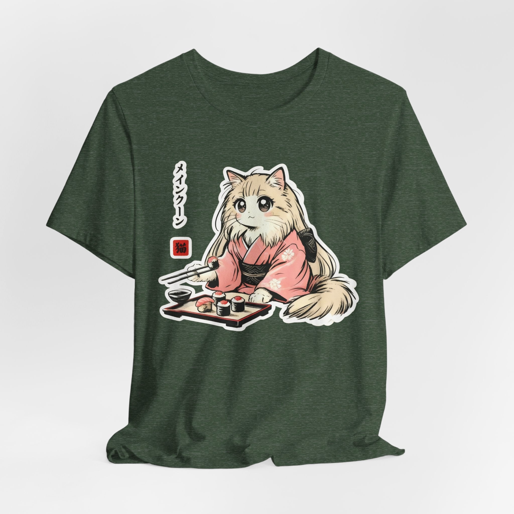 Sushi Lover Cat Shirt - Kawaii Kimono Tee, Maine Coon