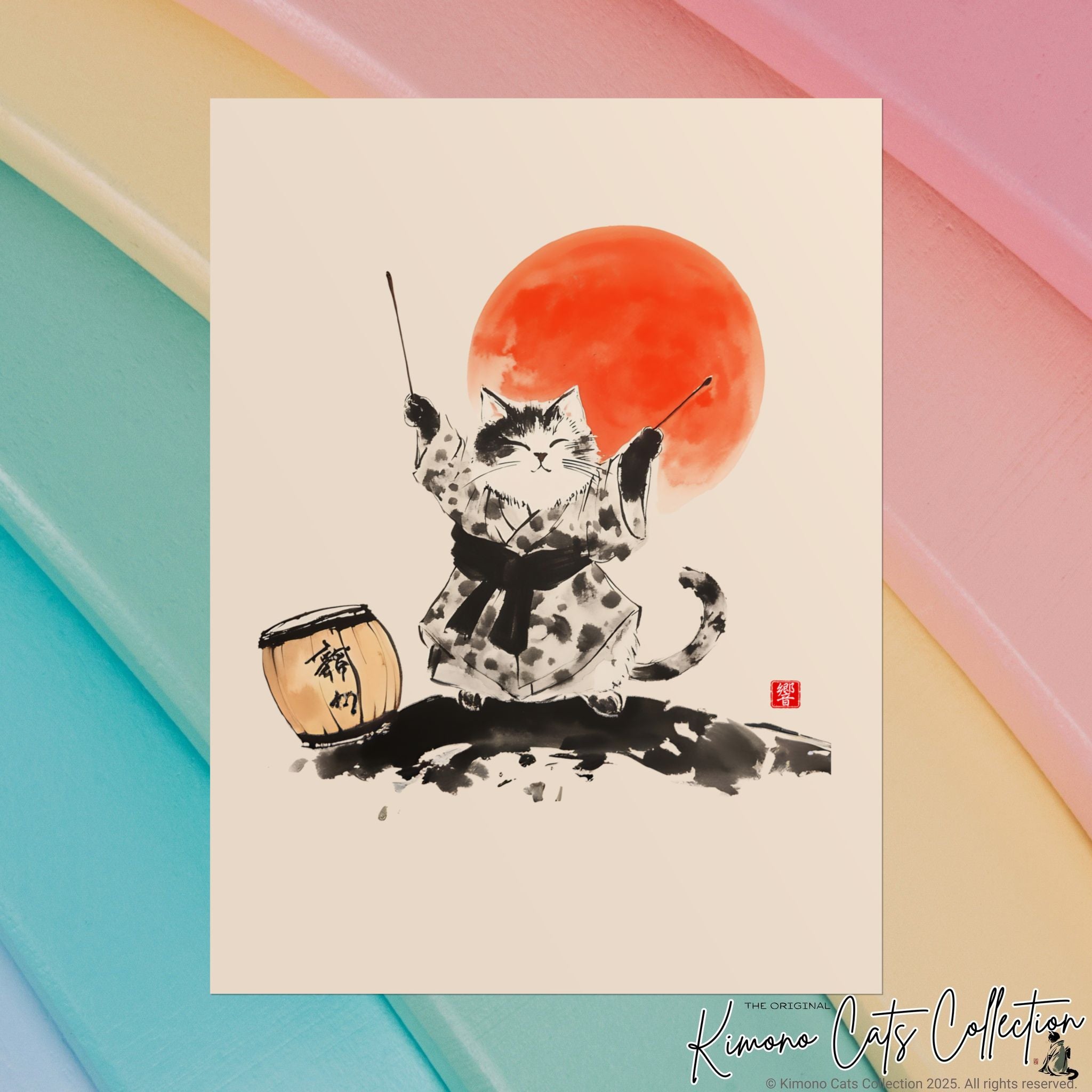 Taiko Drum Cat Wall Art