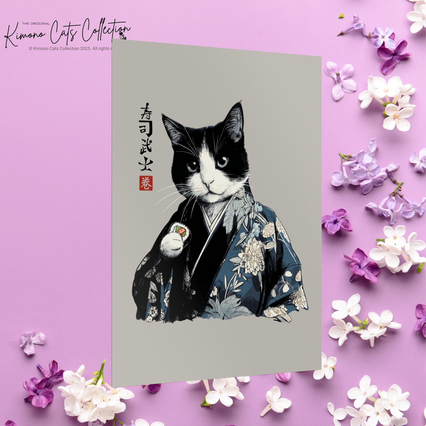 Sushi Bushi 寿司武士 Kimono Neko Rolled Poster