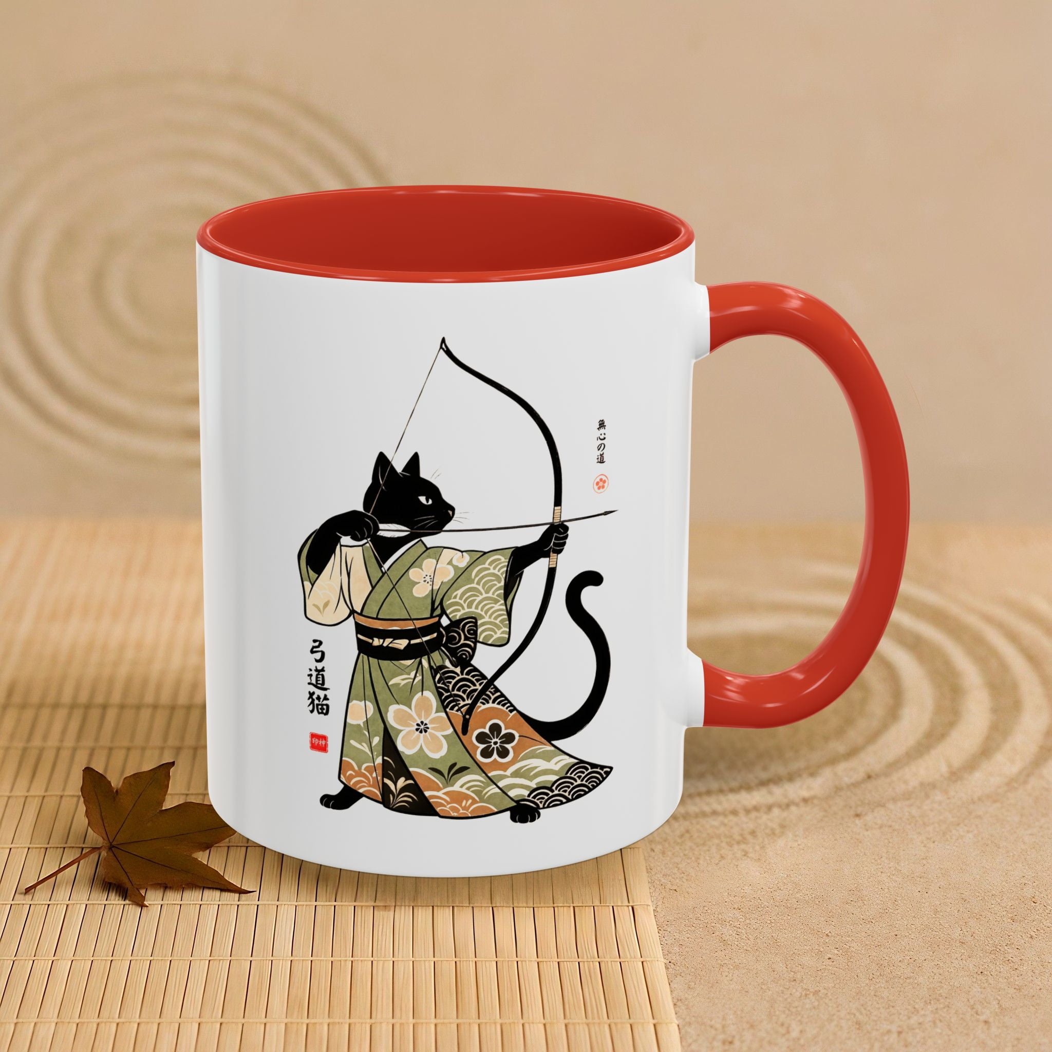 Kyudo Cat Warrior Mug - Unique Cat Lover Coffee Mug for Warriors - Kimono Cats Collection