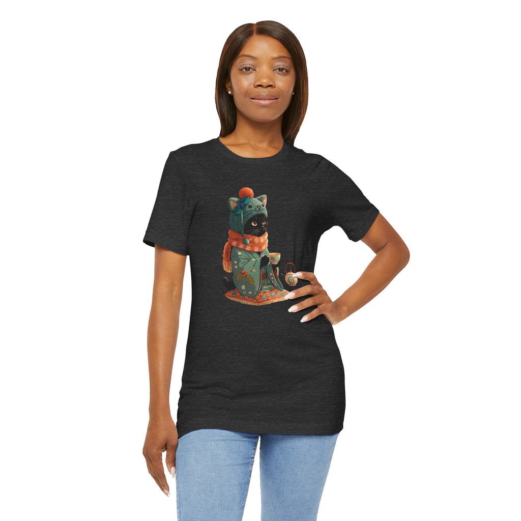 Cozy Black Cat Reader Tee - Unisex
