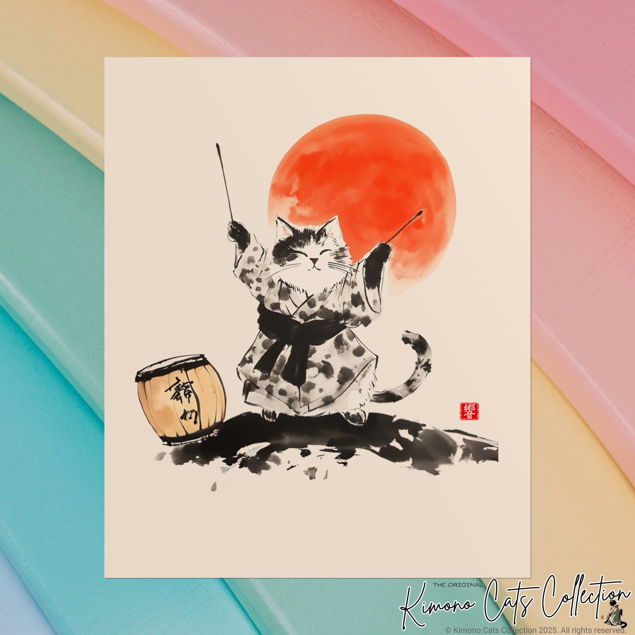 Taiko Drum Cat Wall Art