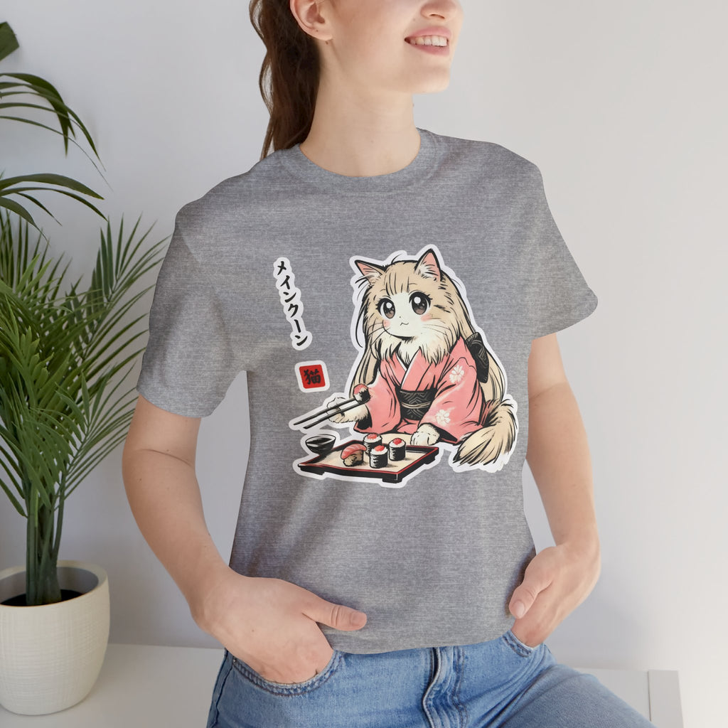 Sushi Lover Cat Shirt - Kawaii Kimono Tee, Maine Coon