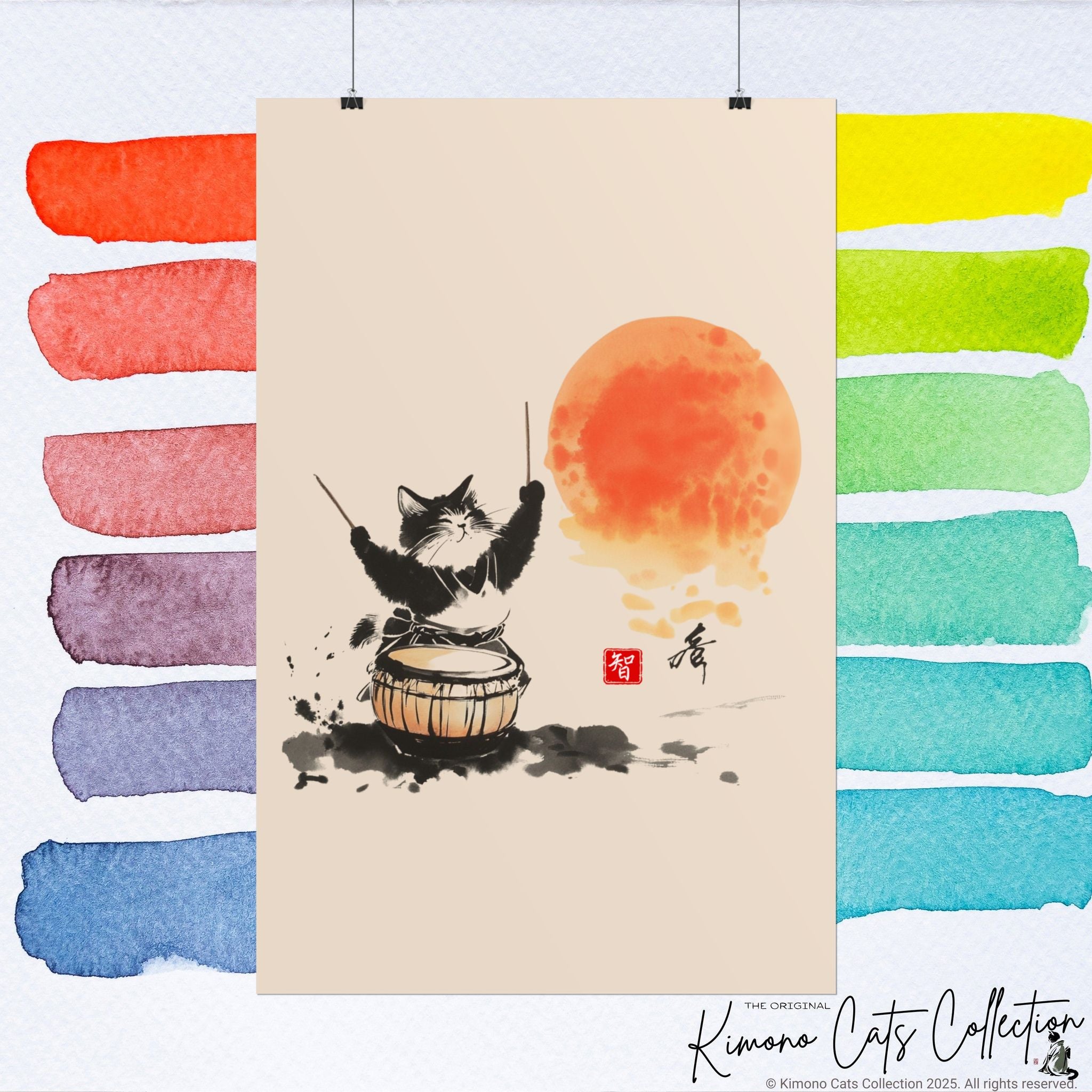 Taiko Drum Cat Wall Art Chi