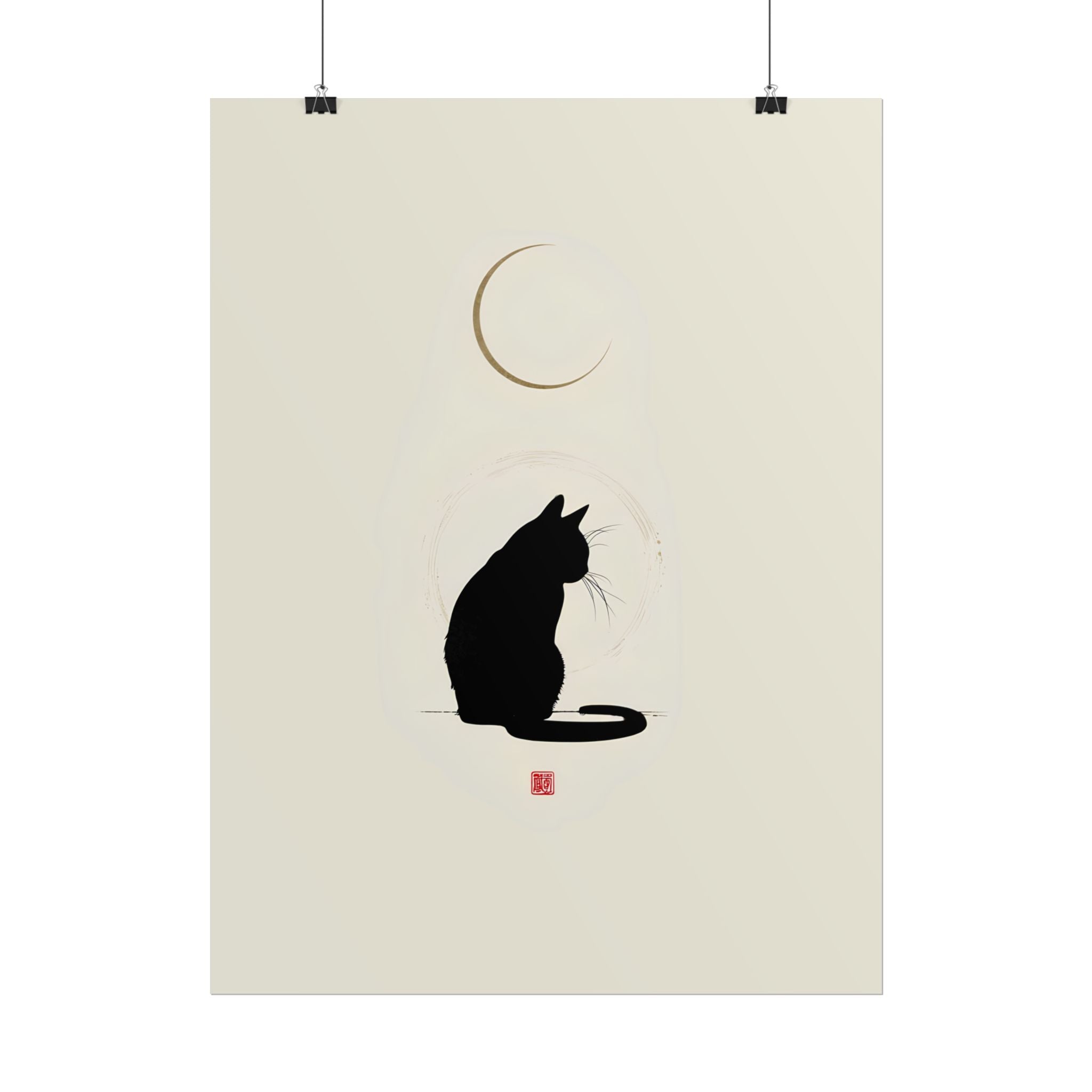 Minimalist Black Cat Poster — Silhouette Moon Art Print (Rolled Poster)