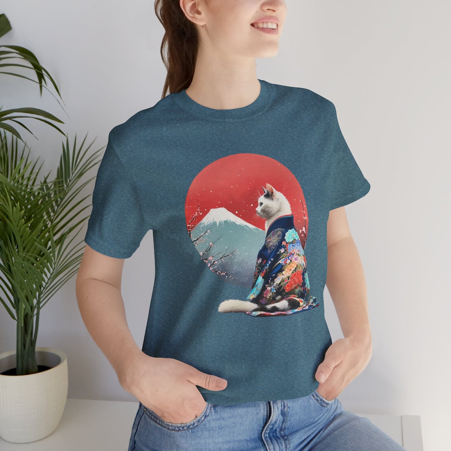 Kimono Cat with Red Sun T-Shirt | Unisex