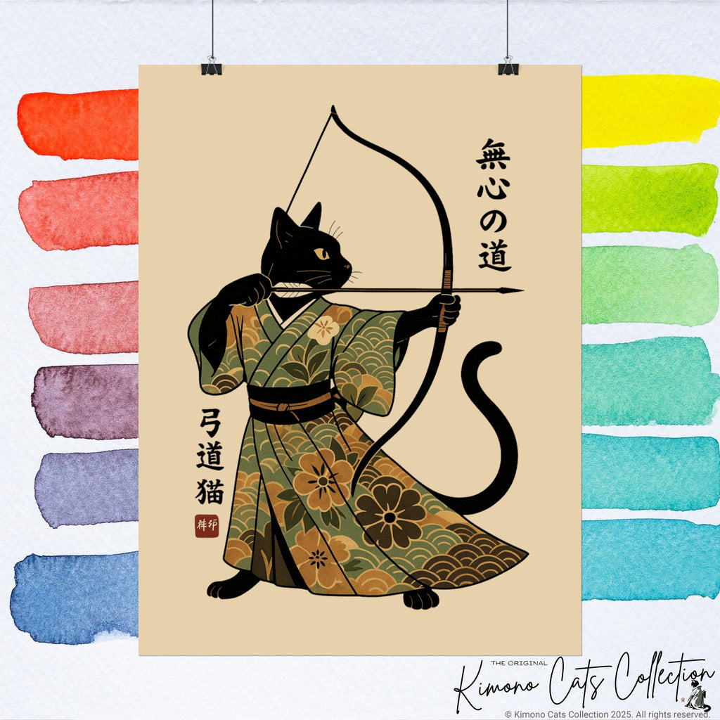 Kyūdō Cat Wall Art – The Way of No-Mind (弓道猫 • 無心の道)