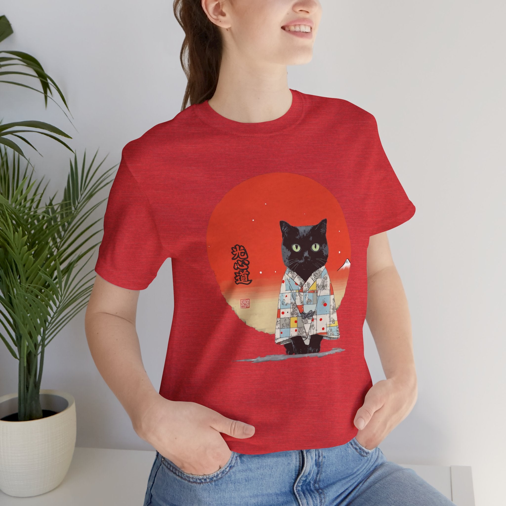 Black Cat Kimono Tee Shirt, Cute Cat Shirt, Unisex T-Shirt, Animal Lovers Gift, Japanese Style Clothing, Unique Cat Fashion