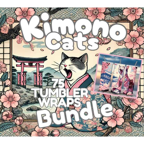 Kimono Cats Tumbler Wraps - 20oz PNG Bundle of 75 Designs