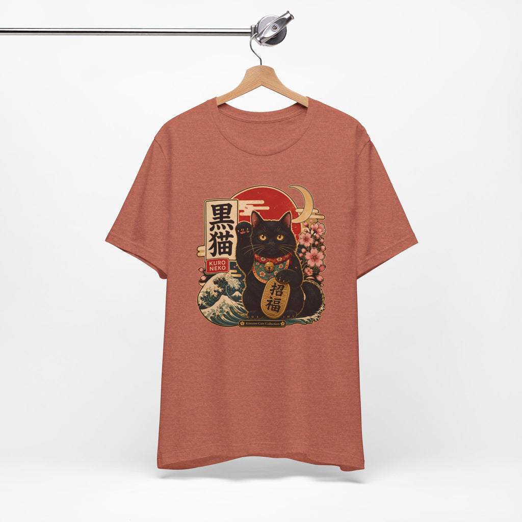 Black Maneki Neko T-Shirt — Lucky Cat Japanese Retro Graphic Tee