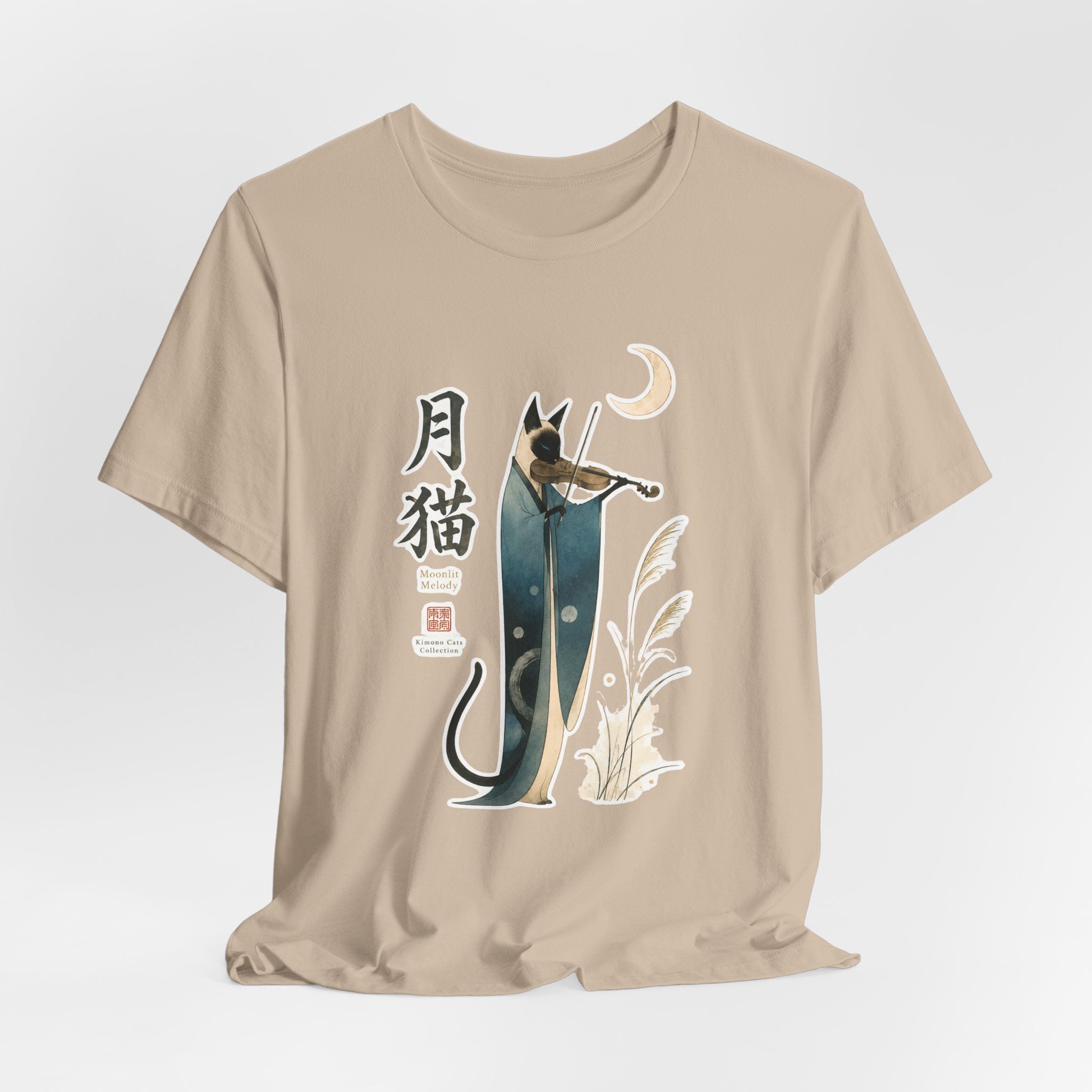 Moon Cat Violin Tee — Japanese-Inspired Cat Playing Violin T-Shirt