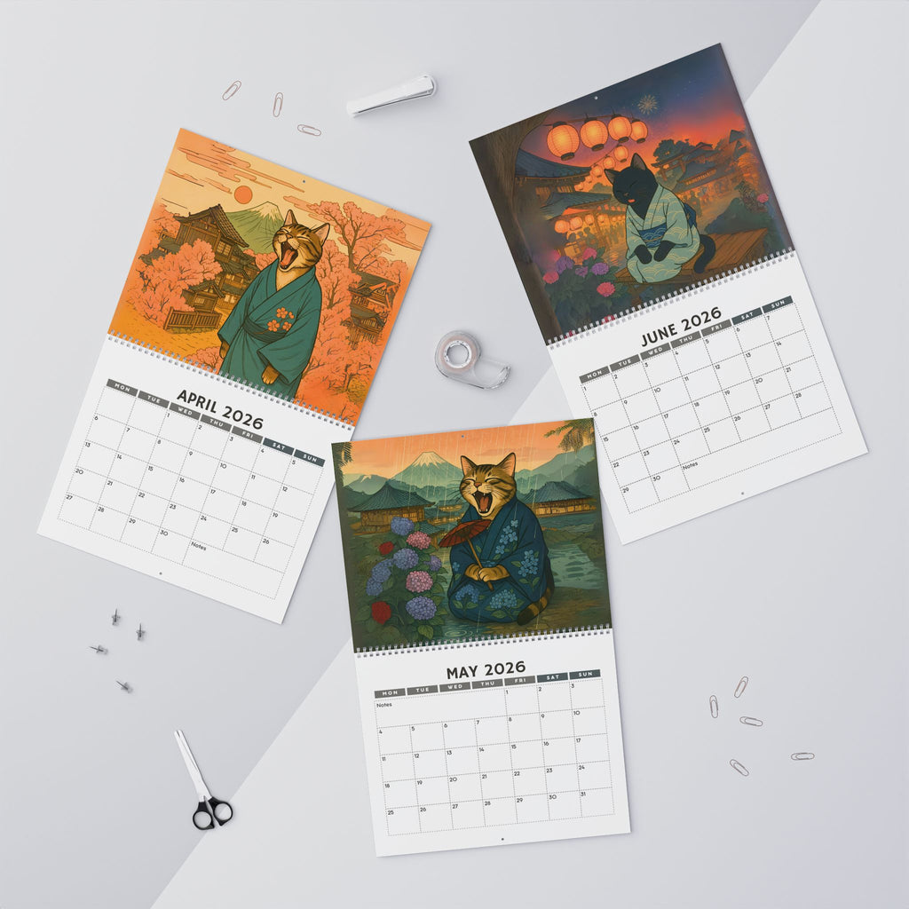 Sleepy Kimono Cats Wall Calendar 2026