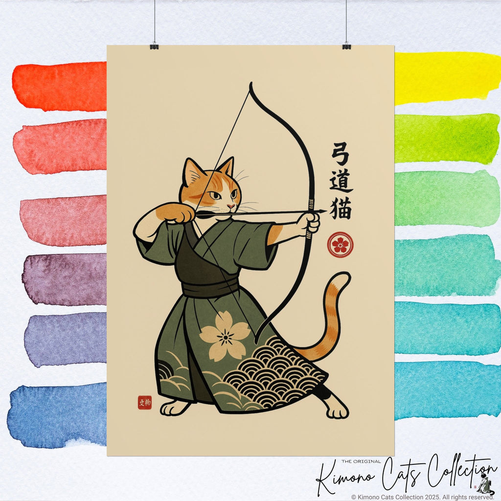 Kyūdō Cat Wall Art – Quiet Heart, Warrior Spirit