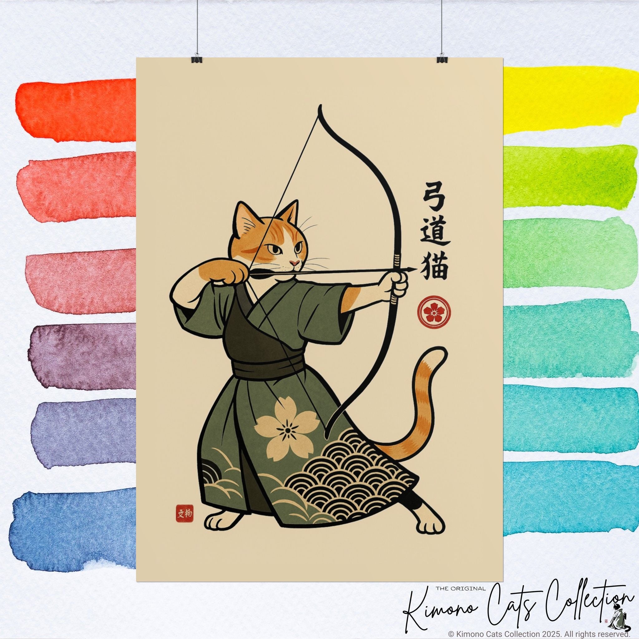 Kyūdō Cat Wall Art – Quiet Heart, Warrior Spirit