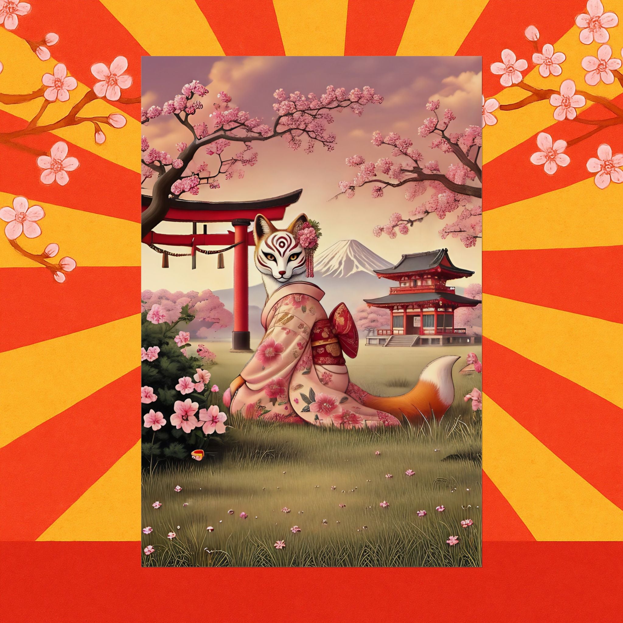 Kitsune Japanese Folklore Art Poster - Tsukihana