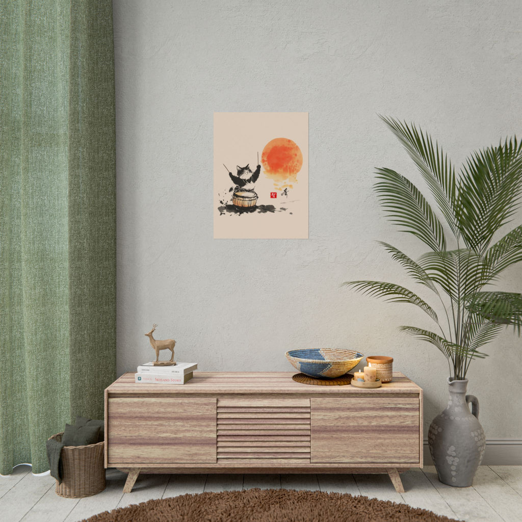 Taiko Drum Cat Wall Art Chi
