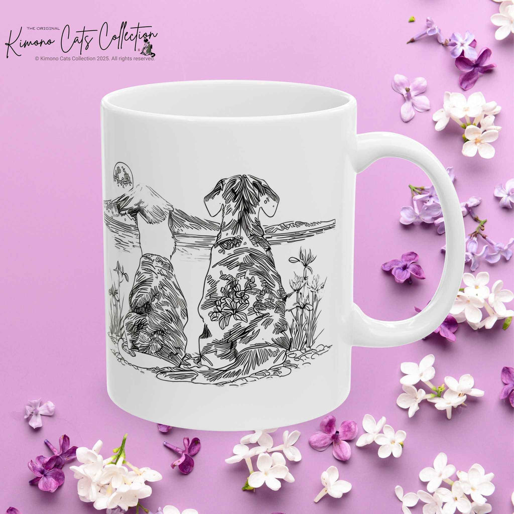 Black Ink Dog and Cat Mug | Kimono Pets Ceramic Mug