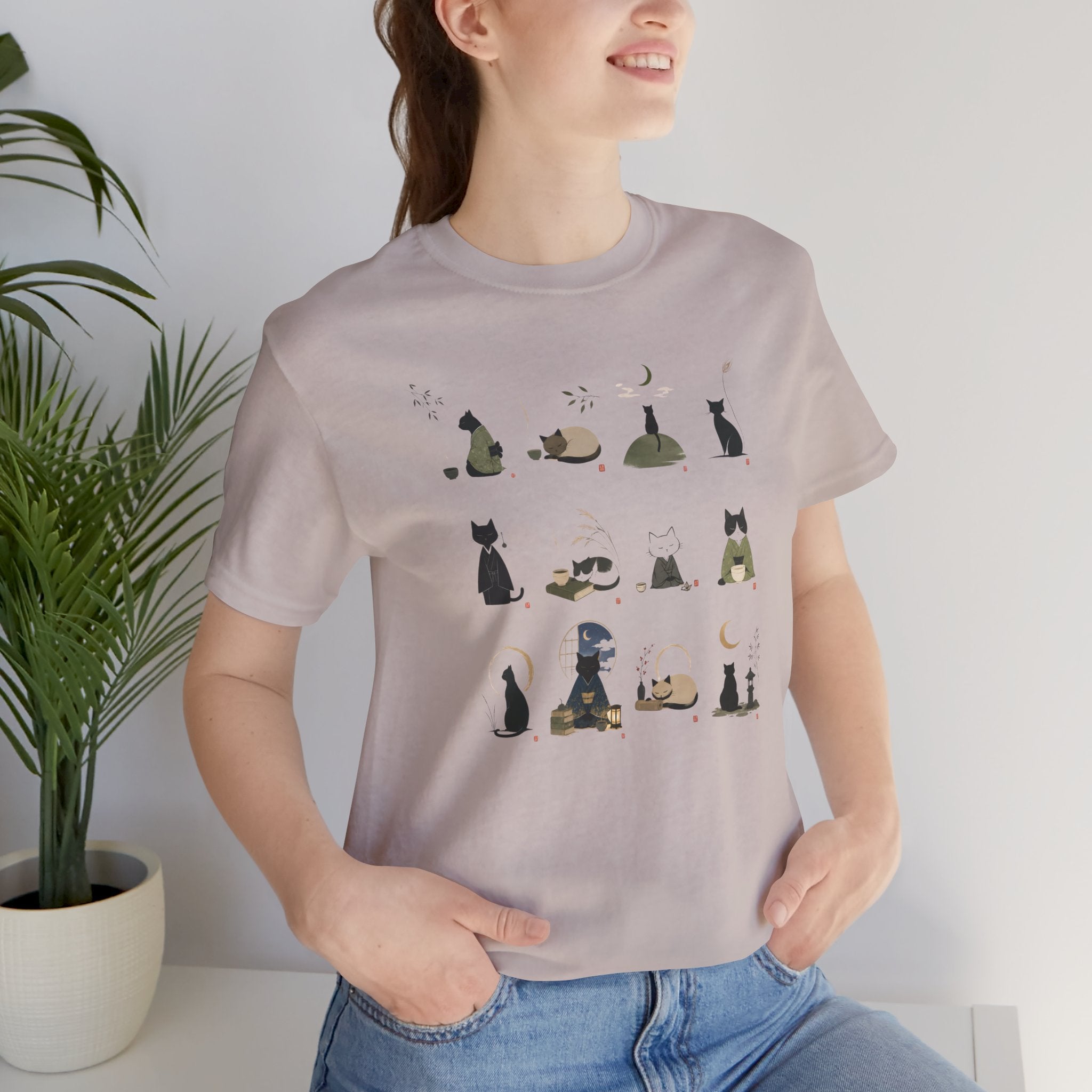 Cat Silhouettes Grid Tee - Minimal Nighttime Cat Art T-Shirt