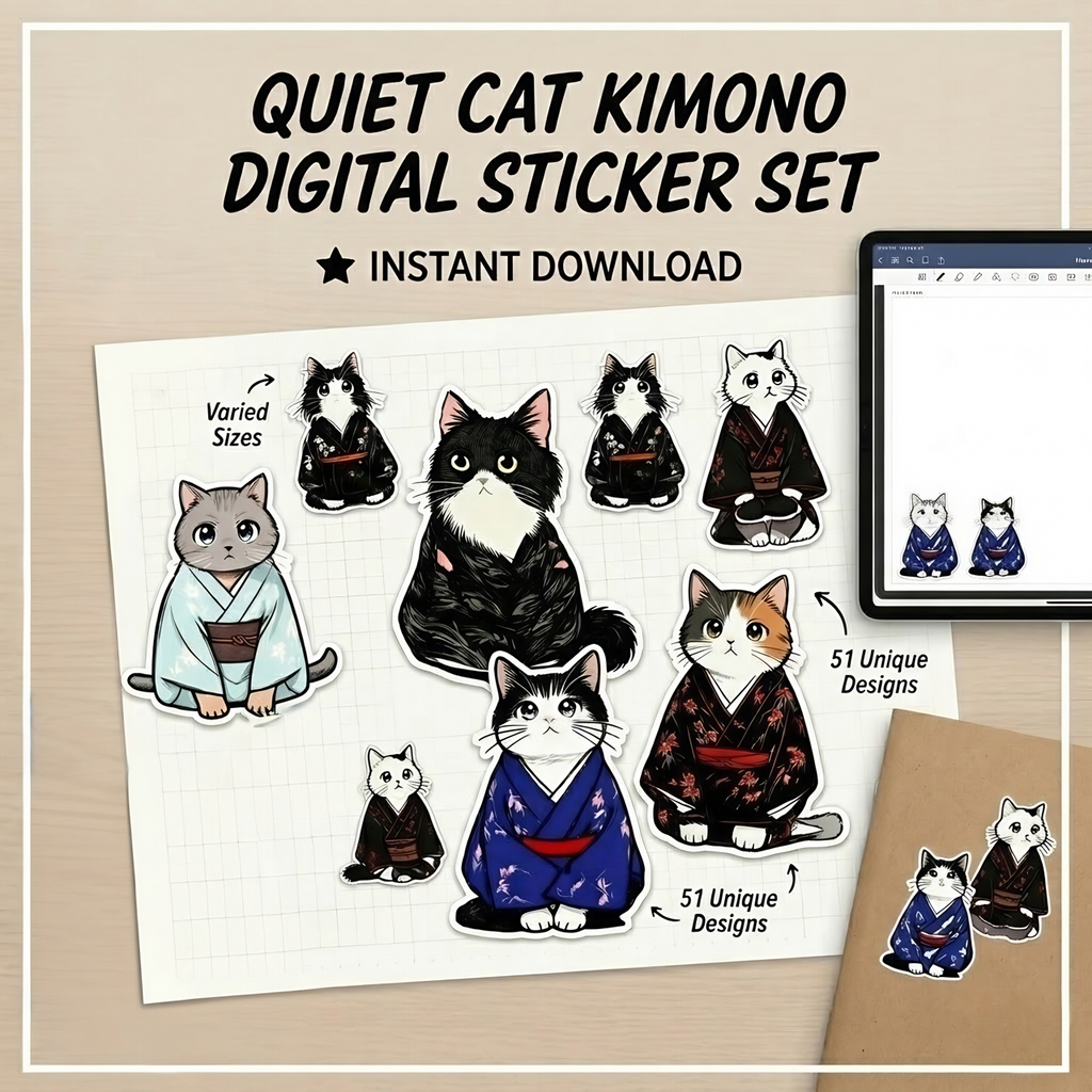 51 Quiet Cats in Kimonos – Digital Sticker Bundle (+ Bonus!)