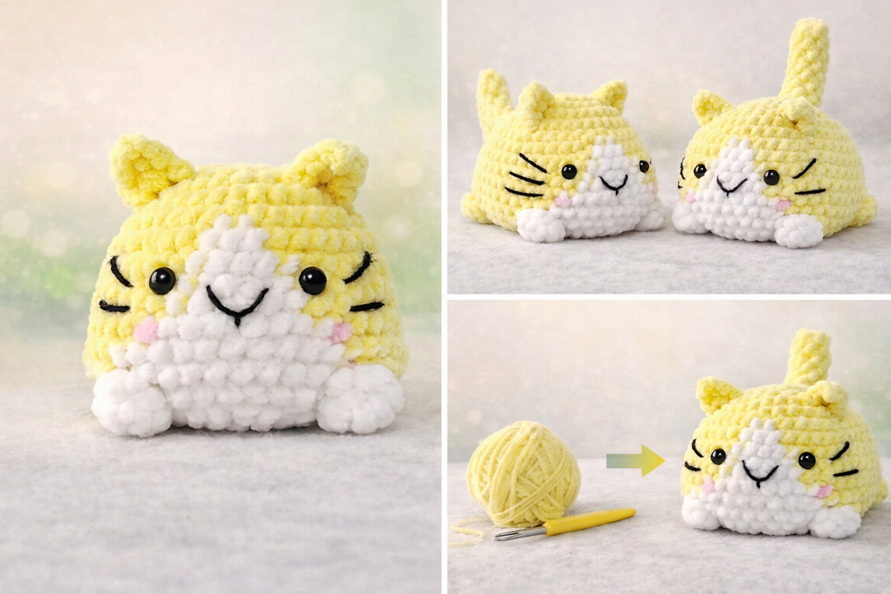 Lemon Loaf Cat Crochet Pattern, Easy No Sew Amigurumi PDF (Digital Download)